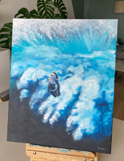 Un tableau représentant une nageuse en apnée sous l'eau
