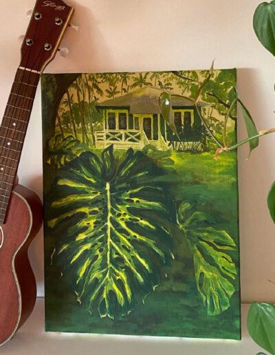 Un tableau représentant Hawaï, aux teintes vertes