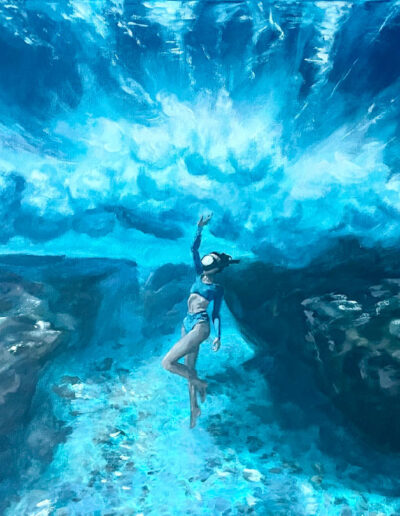 Un tableau représentant une femme en apnée sous l'eau